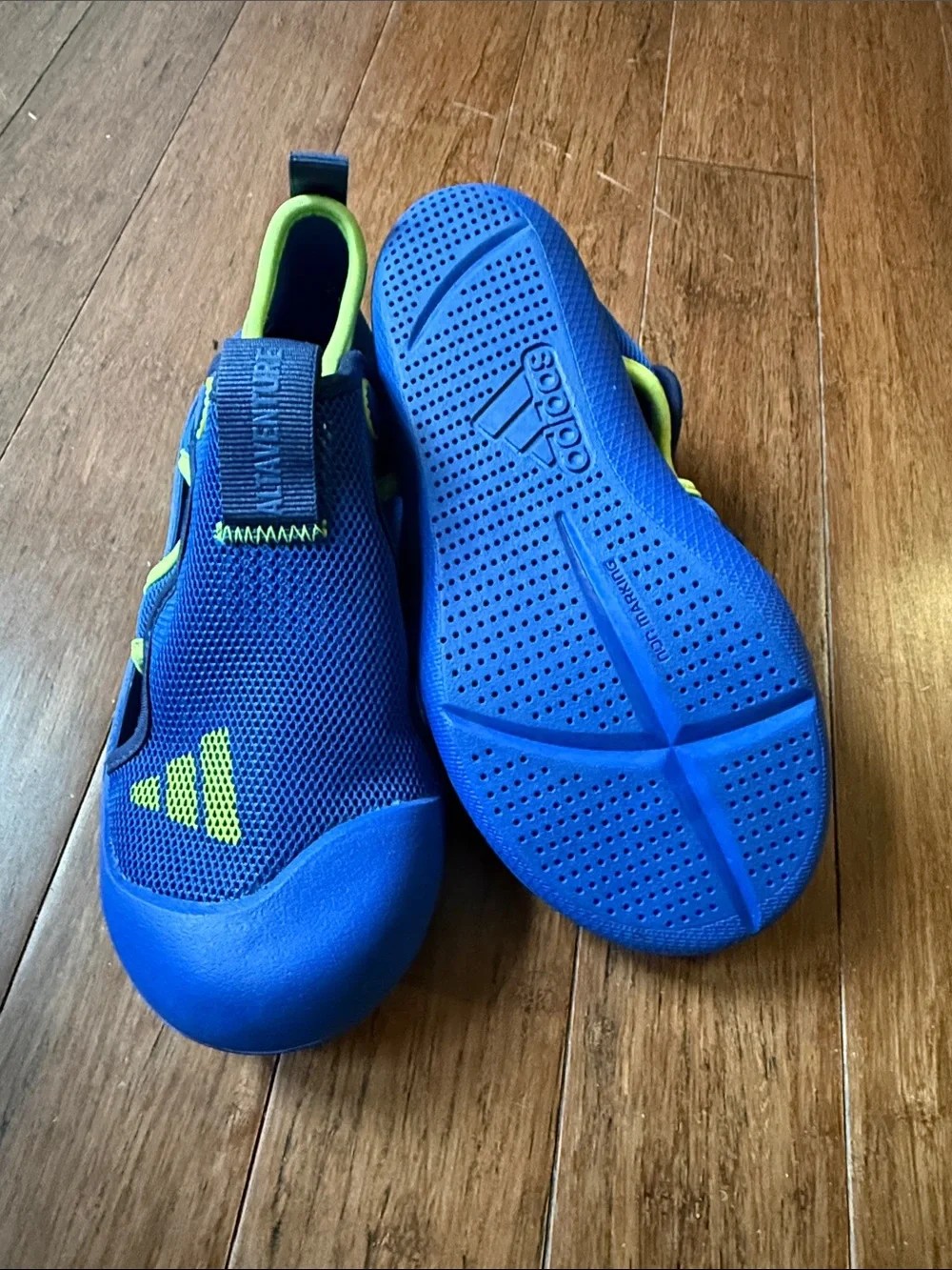 adidas Kids Blue and Lime Slip-On Water Shoes